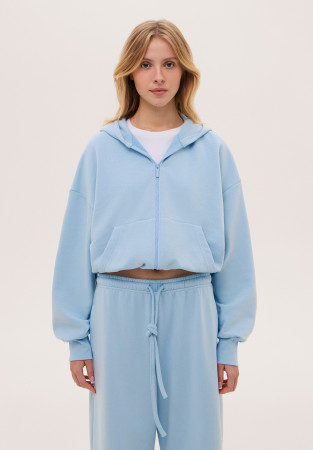 Худі трикотажне з затяжкою небесно-блакитне